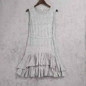 Rebecca Taylor Sleeveless Gray 100% ‎ Linen Ruffle Hem Midi Dress  Size M